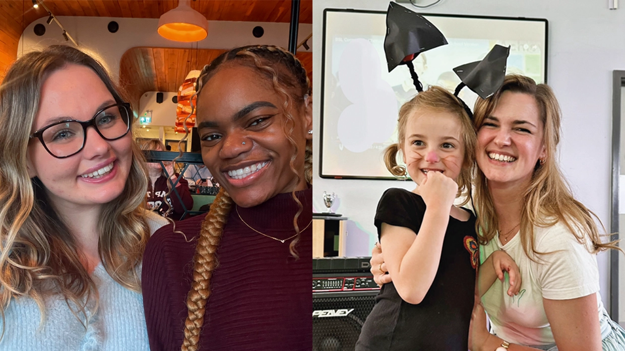 Photo of Sarah and Charlie on the left and Ada and Tilly on the right .webp