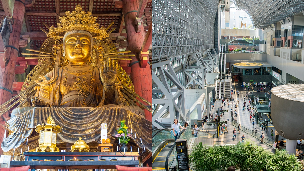 Todai-ji houses the world's largest bronze statue of Budha and the interior of Kyoto's ultra-modern station.webp