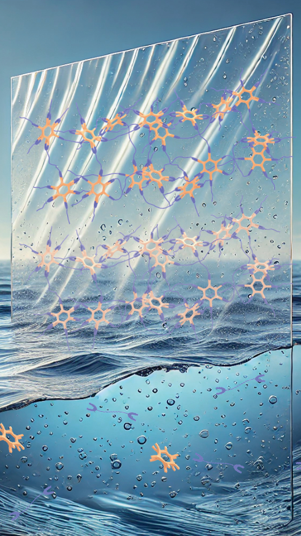  image of the ocean with the plastic half in and half out