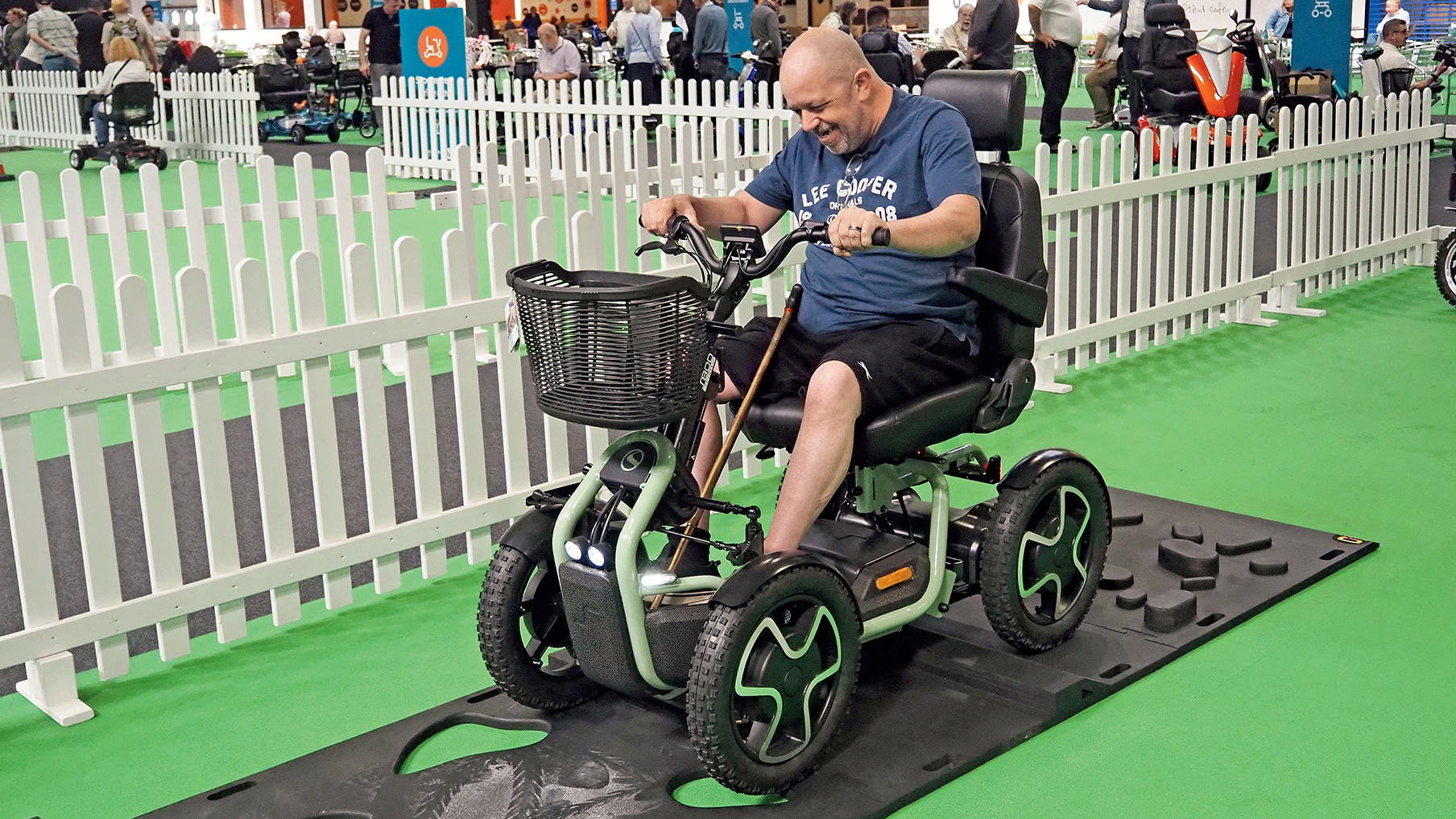 A powered wheelchair user