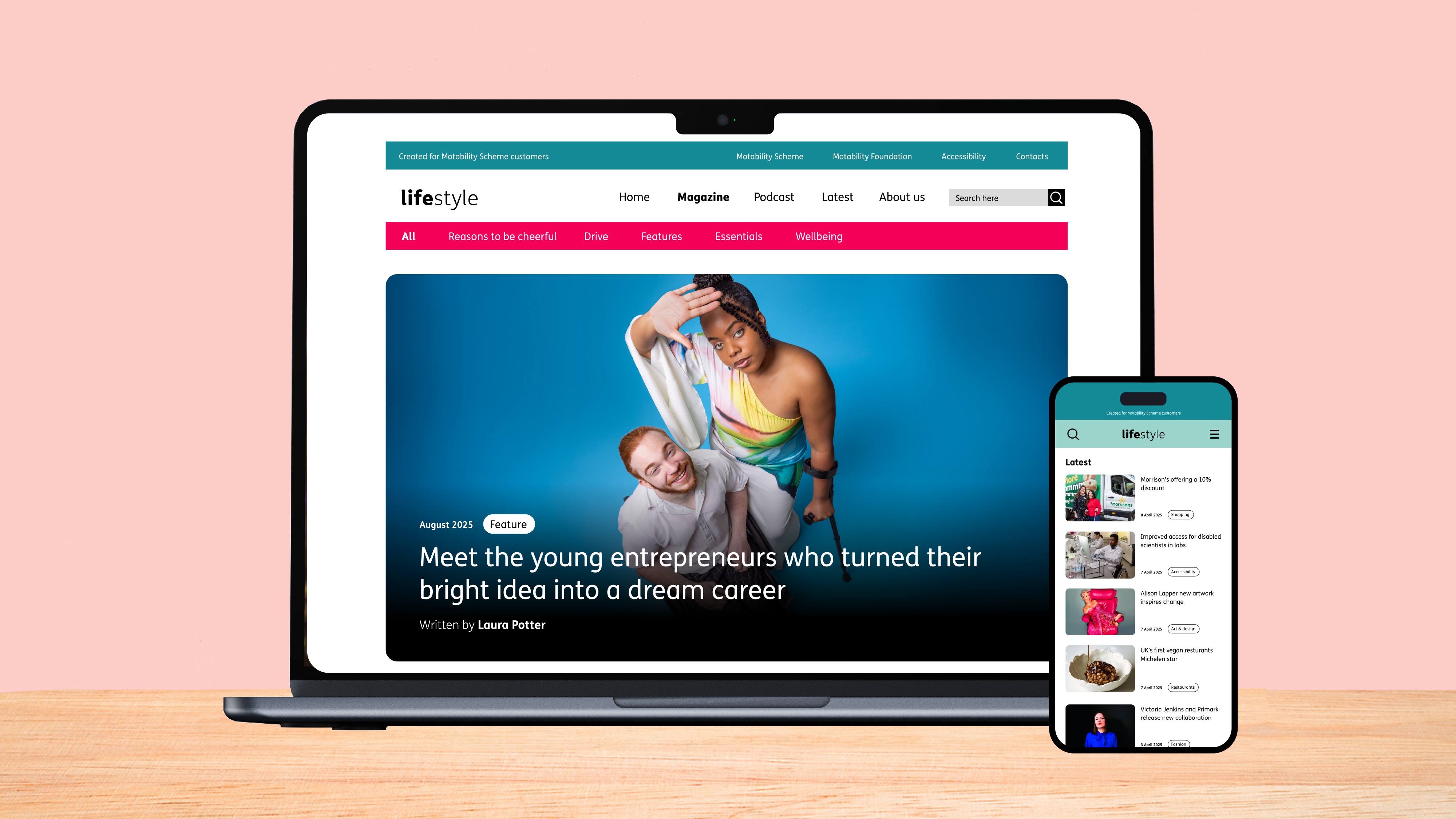 Photo of the website on a laptop and phone screen 