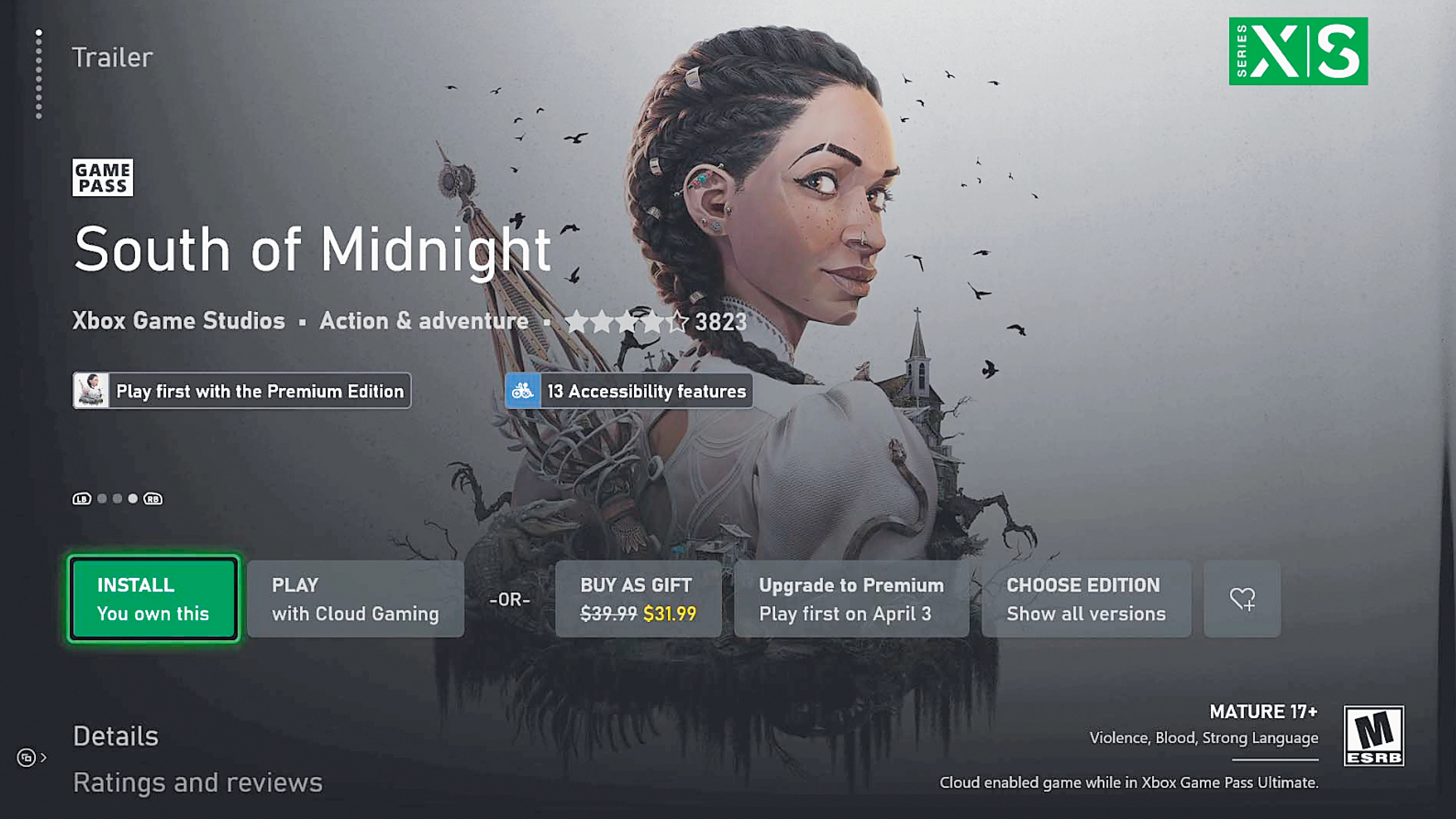 An image of the South of Midnight Xbox game with purchasing options 